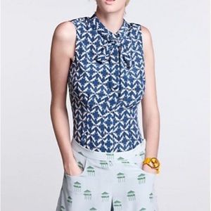 Sleeveless Navy Patterned Bow-Tie Top